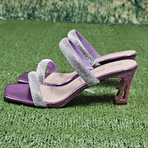 CHASE & CHLOE | ARABELLA EMBELLISHED DOUBLE STRAP METALLIC HEELS - NWOT! - Picture 5 of 16